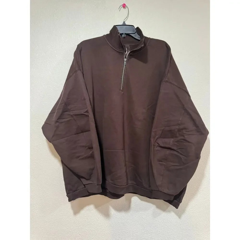 SKIMS Boyfriend Slouchy Quarter Zip Oversized Sweater Large Color Espresso - Picture 5 of 9